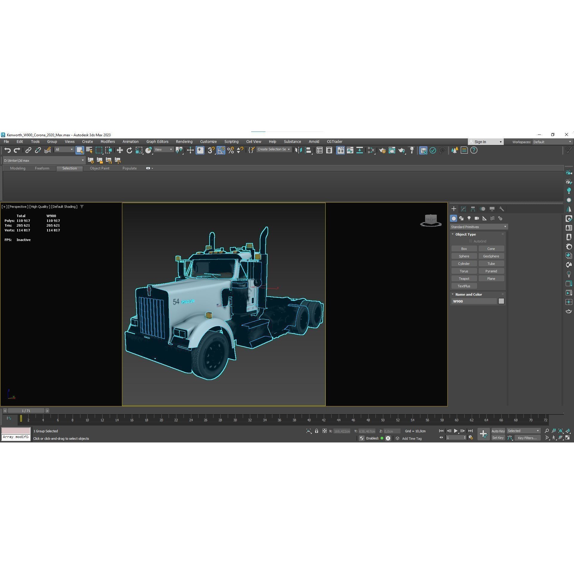 Kenworth W900 Daycab - Low-Poly Game-Ready 3D Model - View 45