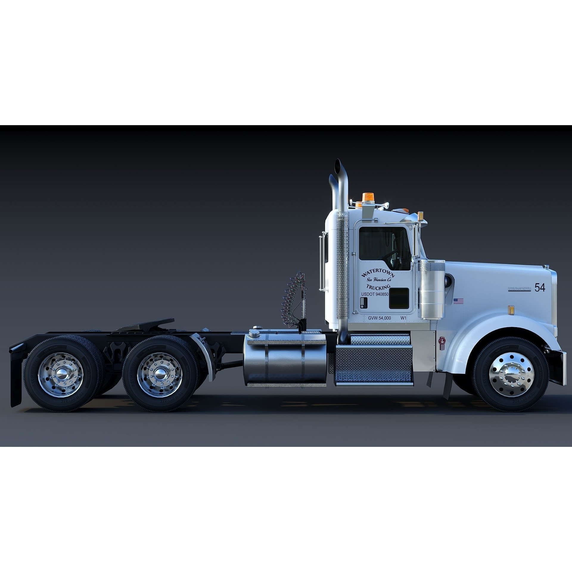 Kenworth W900 Daycab - Low-Poly Game-Ready 3D Model - View 8