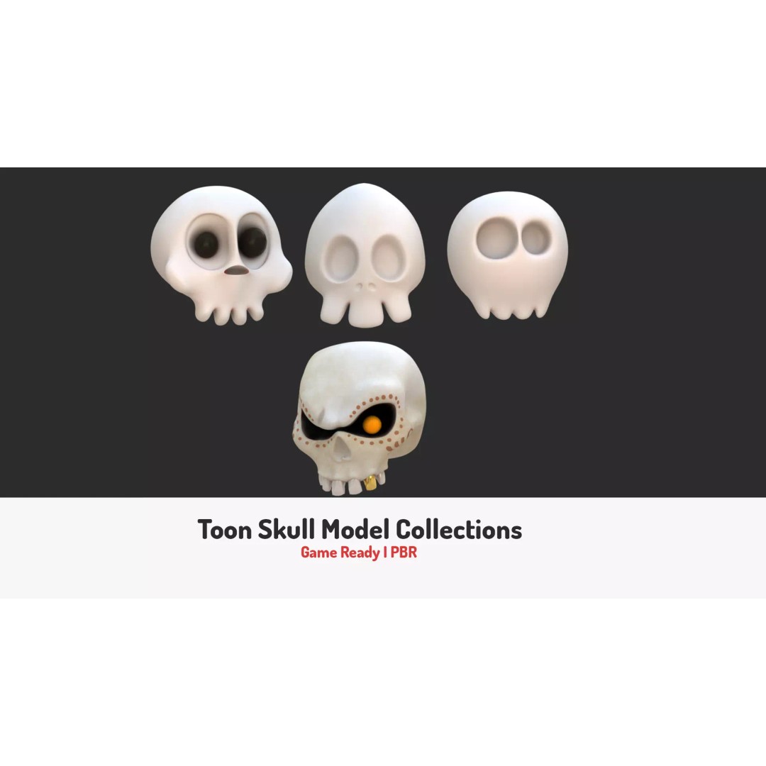 Toon Skull 3D Model – Low Poly Cartoon Skull Pack, Game Ready - View 2