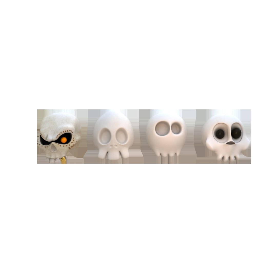 Toon Skull 3D Model – Low Poly Cartoon Skull Pack, Game Ready - View 3