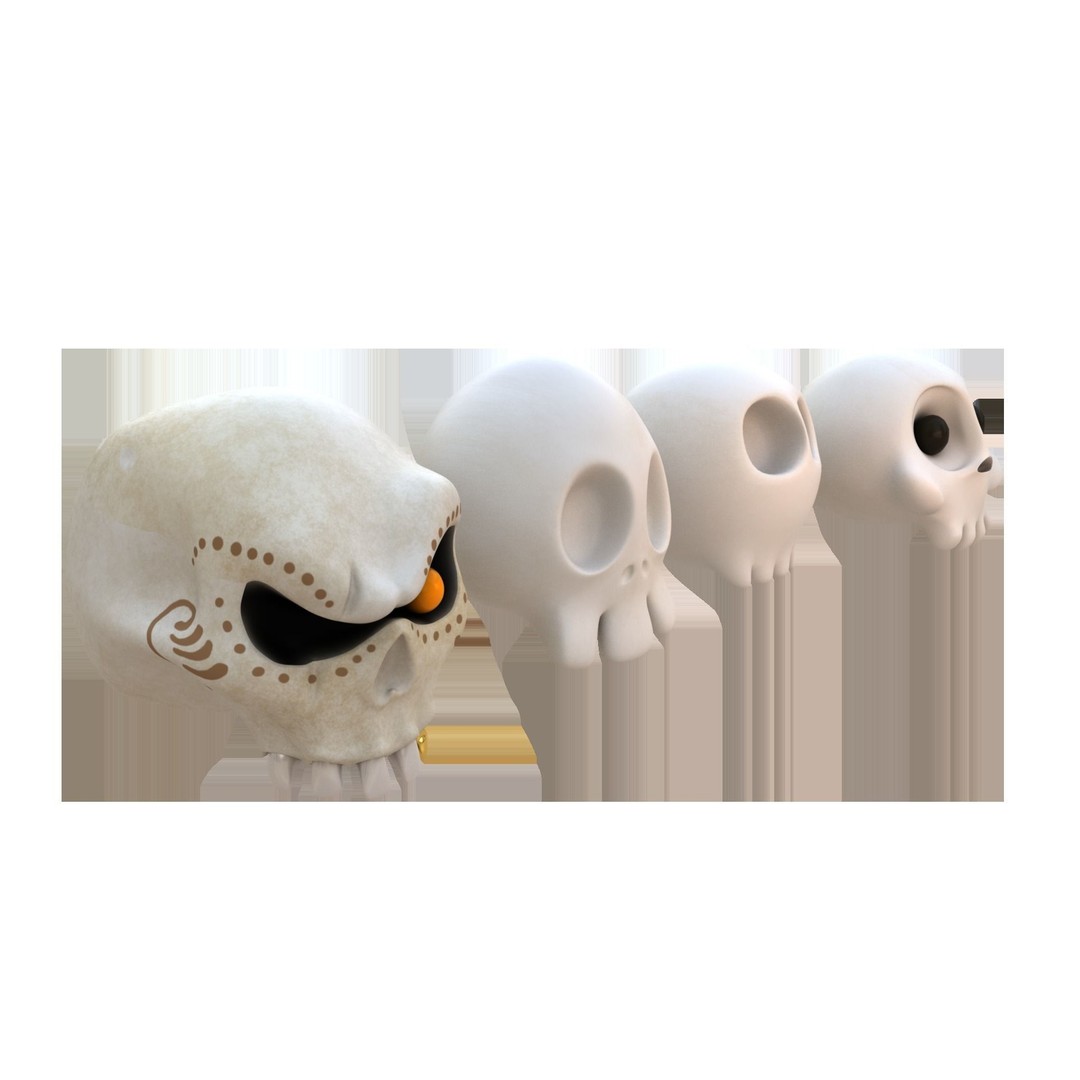 Toon Skull 3D Model – Low Poly Cartoon Skull Pack, Game Ready - View 4