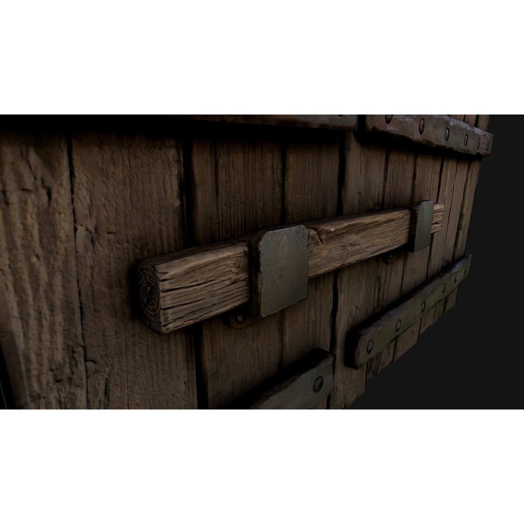 Medieval Wooden Gate 3D Model – Low Poly Game Ready PBR Asset, FBX - View 13