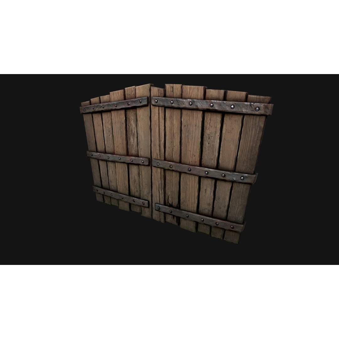Medieval Wooden Gate 3D Model – Low Poly Game Ready PBR Asset, FBX - View 17