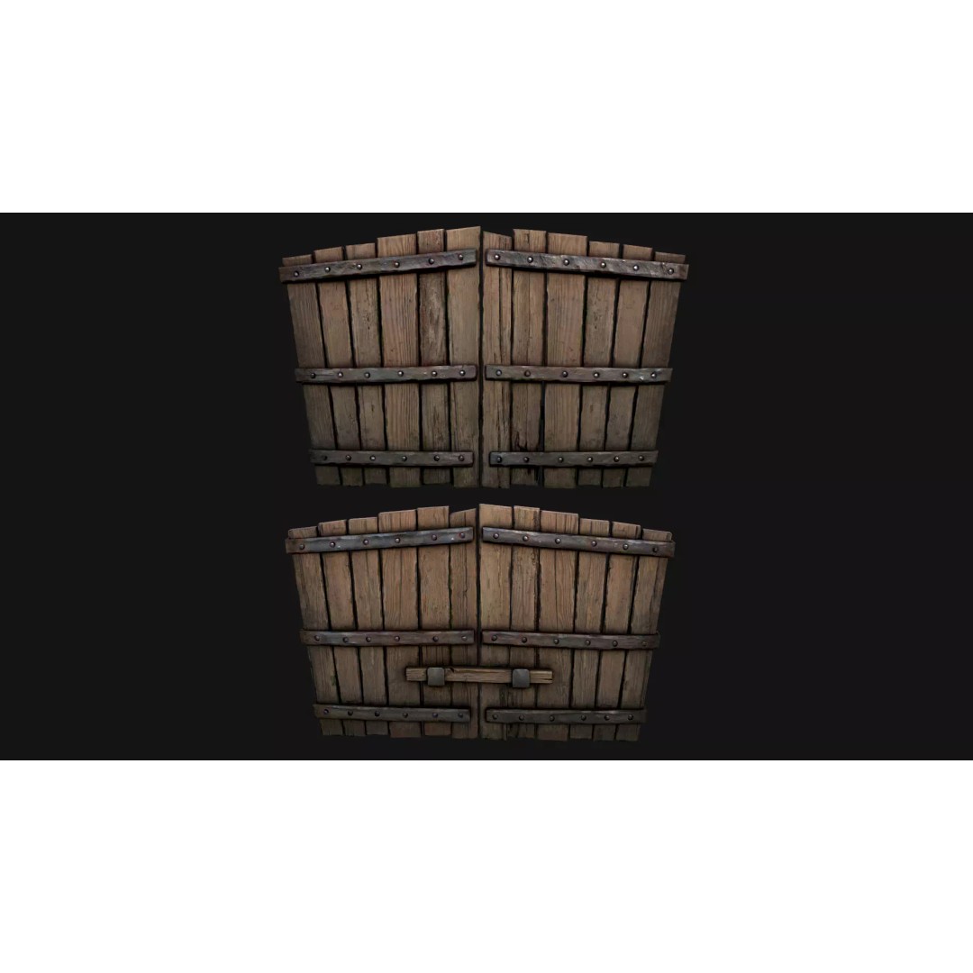 Medieval Wooden Gate 3D Model – Low Poly Game Ready PBR Asset, FBX - View 2