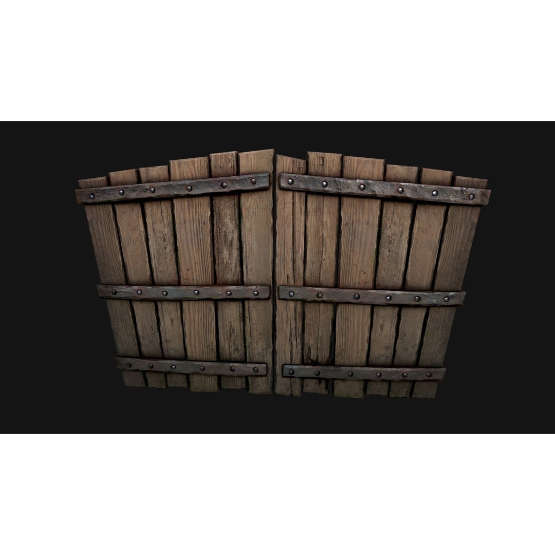 Medieval Wooden Gate 3D Model – Low Poly Game Ready PBR Asset, FBX - View 3