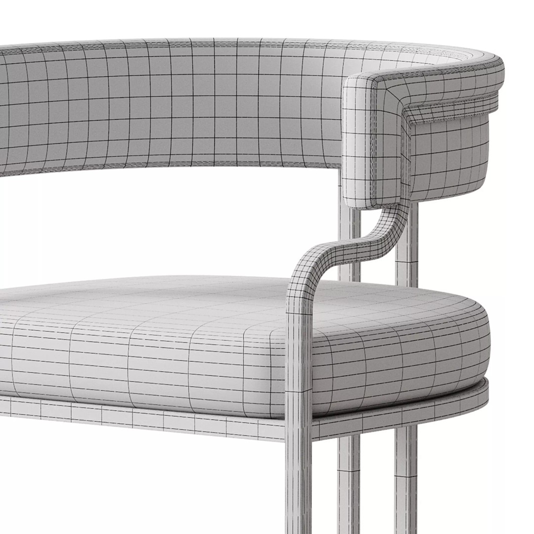 Faux Leather Dining Chair 3D Model – Glam Style Open Back Armless, FBX