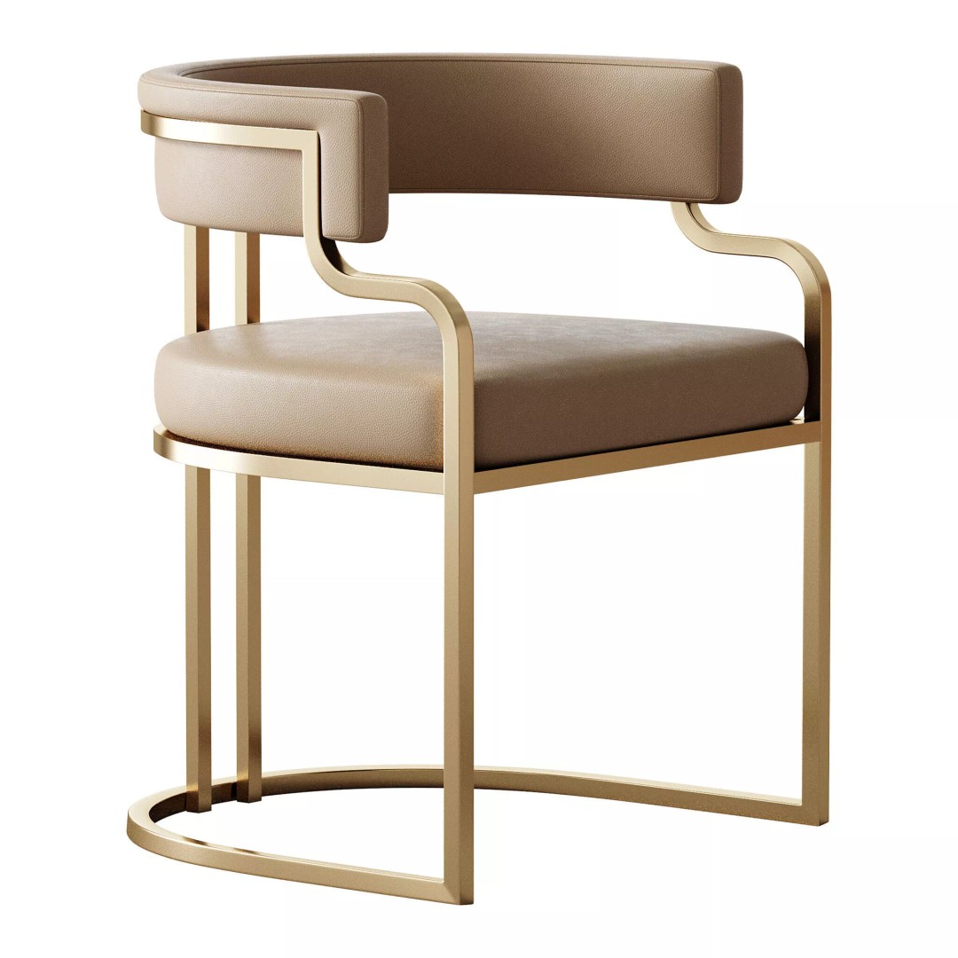 Faux Leather Dining Chair 3D Model – Glam Style Open Back Armless, FBX - View 11