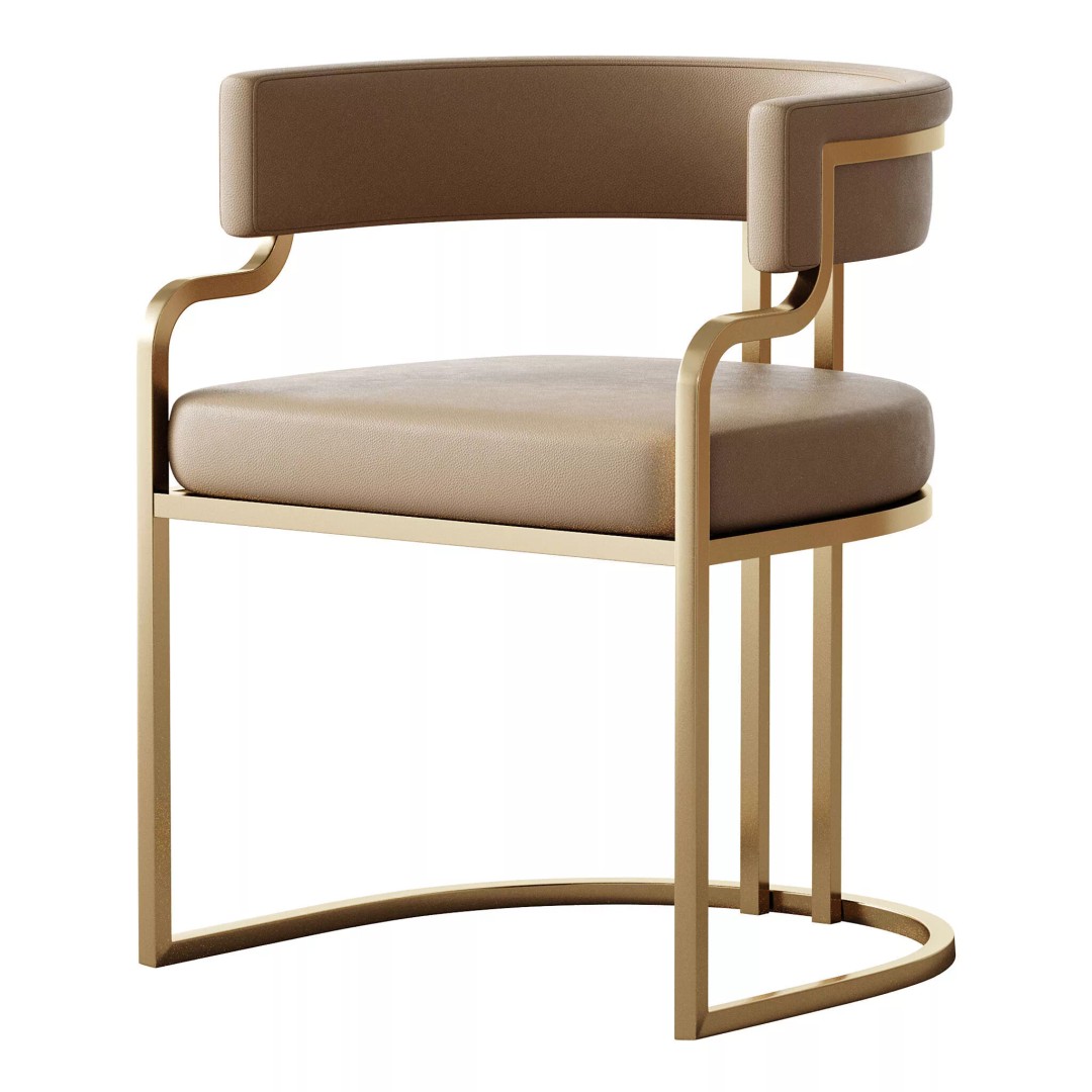 Faux Leather Dining Chair 3D Model – Glam Style Open Back Armless, FBX - View 13