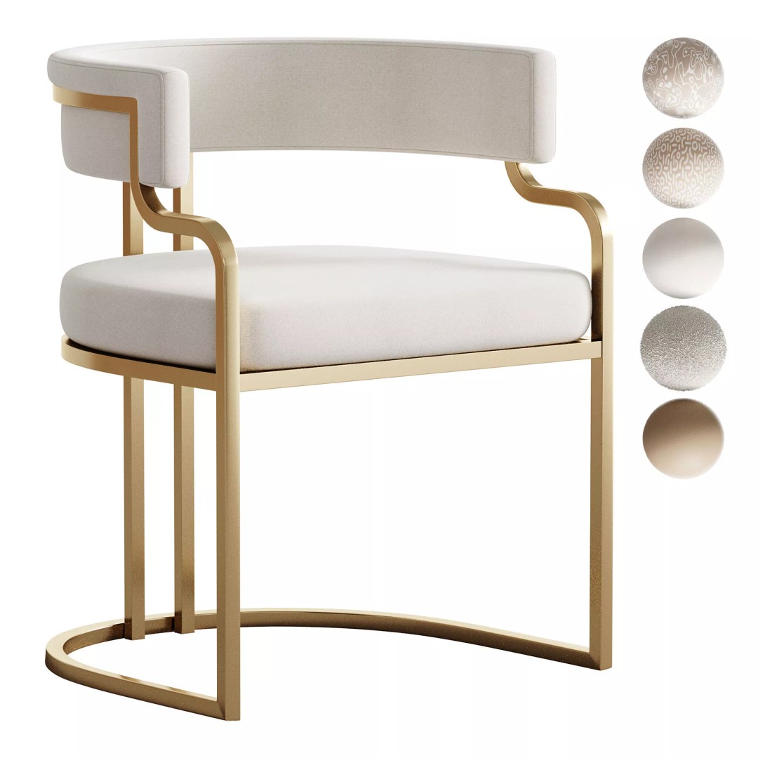 Faux Leather Dining Chair 3D Model – Glam Style Open Back Armless, FBX - View 2