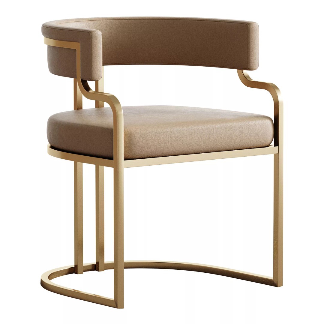 Faux Leather Dining Chair 3D Model – Glam Style Open Back Armless, FBX - View 6