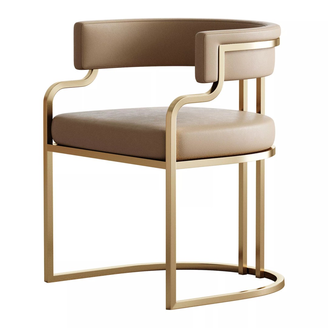 Faux Leather Dining Chair 3D Model – Glam Style Open Back Armless, FBX - View 8