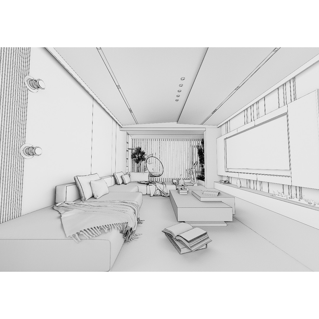 Living Room 3D Model – Modern Interior Scene with Textures, FBX, OBJ - View 10