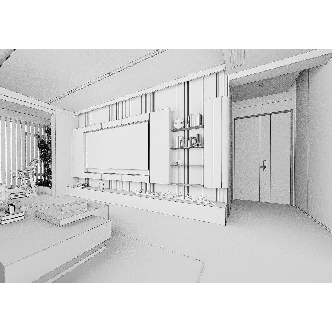 Living Room 3D Model – Modern Interior Scene with Textures, FBX, OBJ - View 11