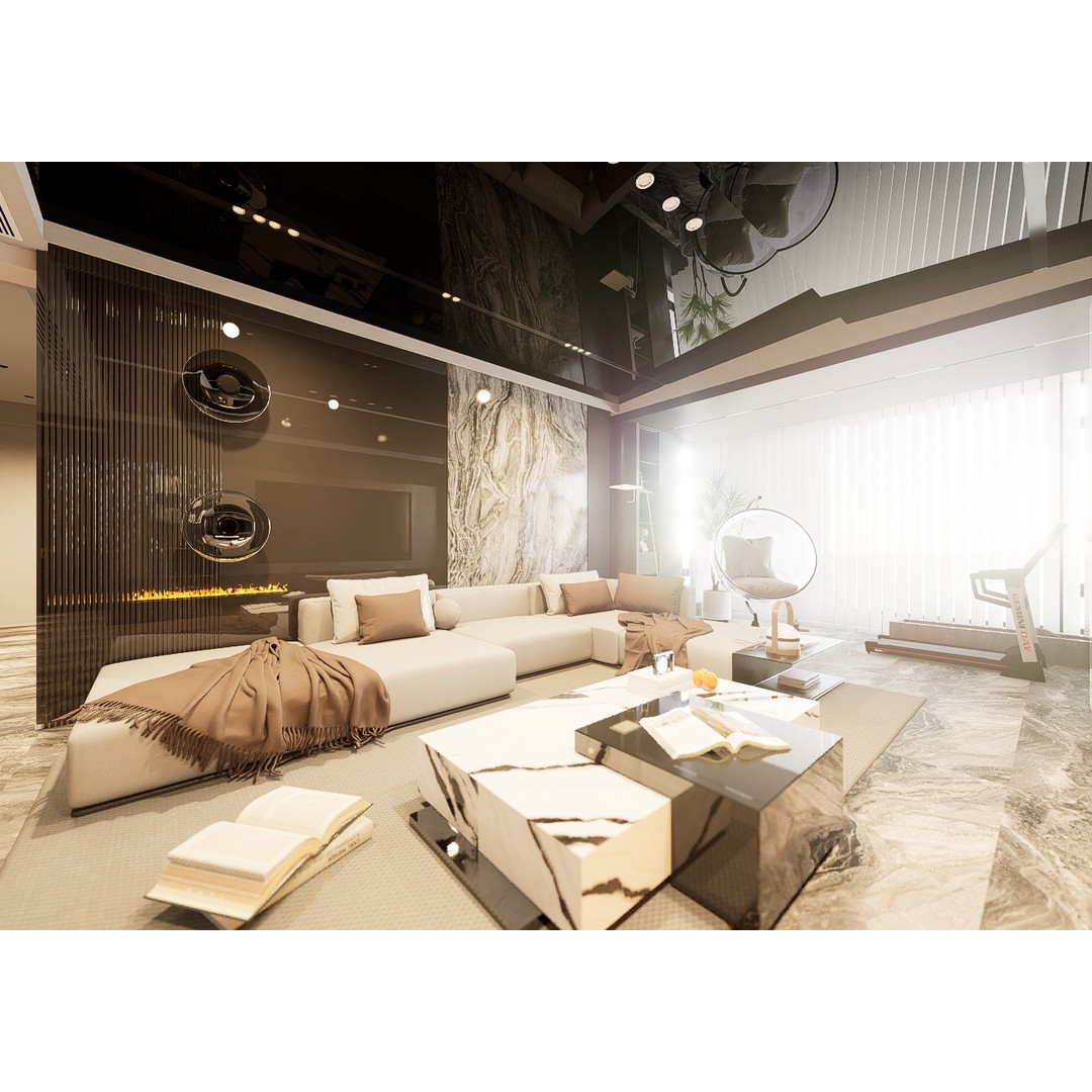 Living Room 3D Model – Modern Interior Scene with Textures, FBX, OBJ - View 21
