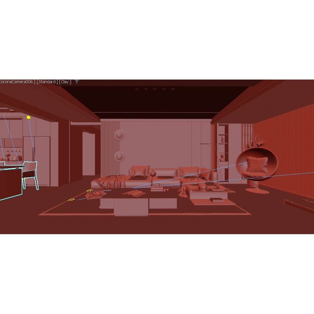 Living Room 3D Model – Modern Interior Scene with Textures, FBX, OBJ - View 23