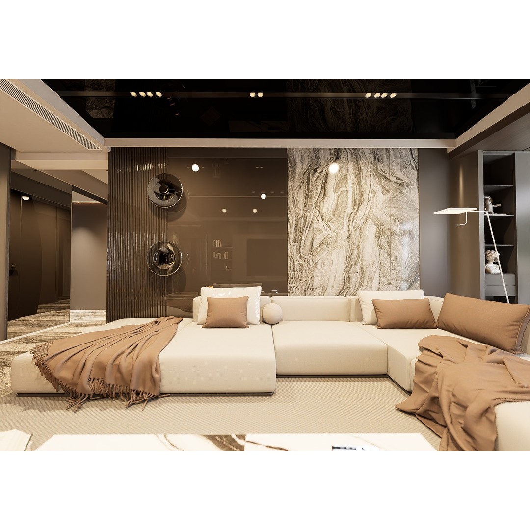 Living Room 3D Model – Modern Interior Scene with Textures, FBX, OBJ - View 3