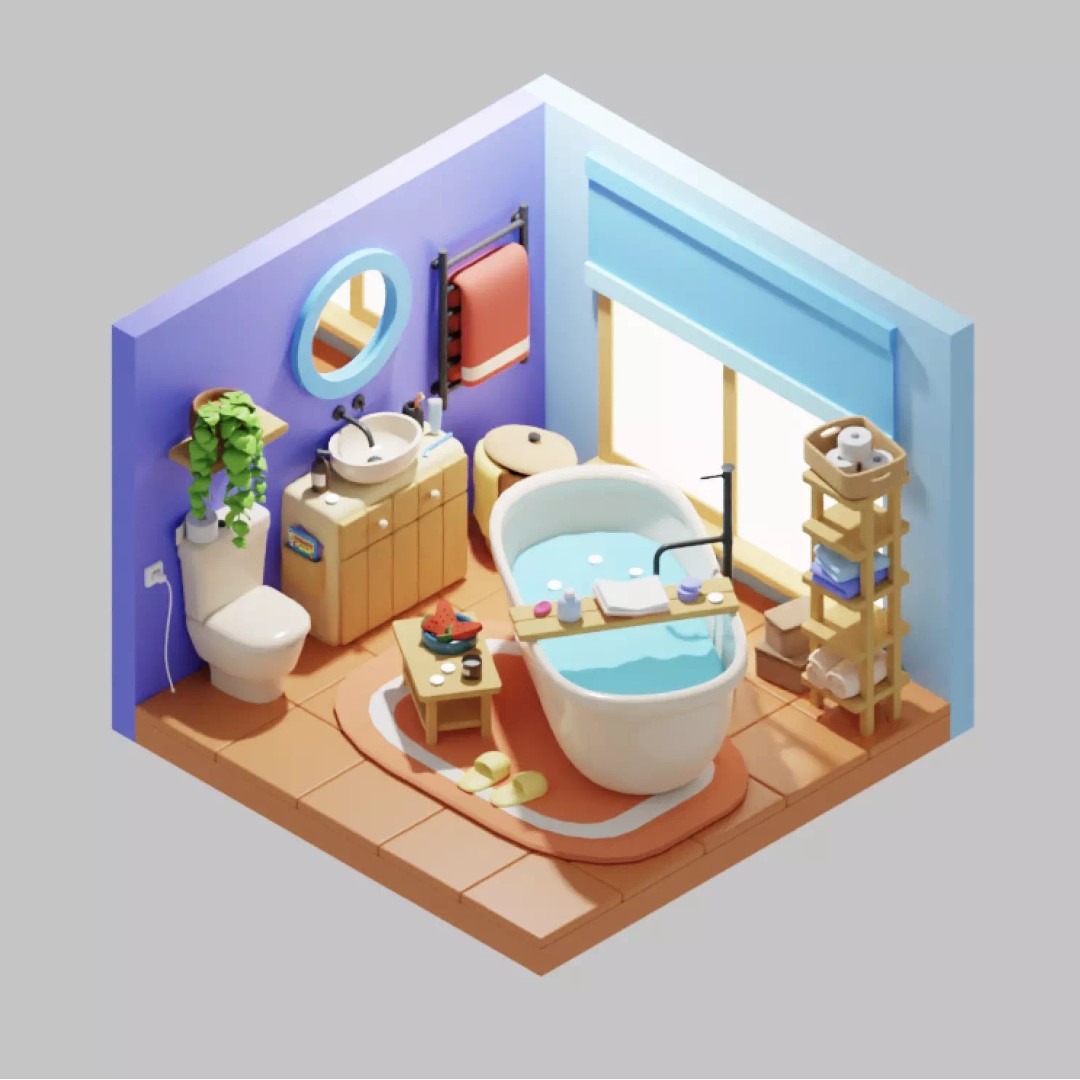 Stylized Cartoon Bathroom 3D Model – Low Poly Game Asset, FBX - View 10