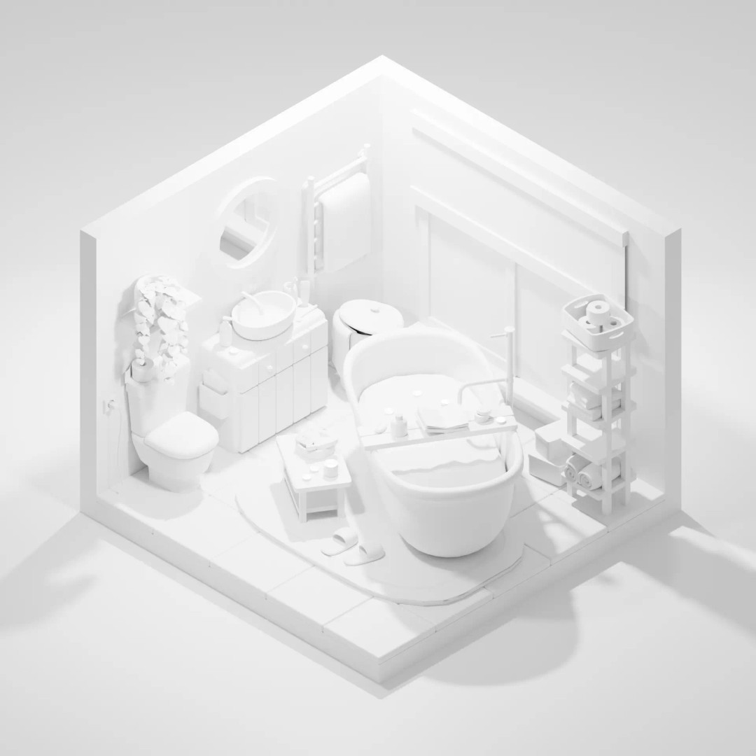 Stylized Cartoon Bathroom 3D Model – Low Poly Game Asset, FBX - View 3
