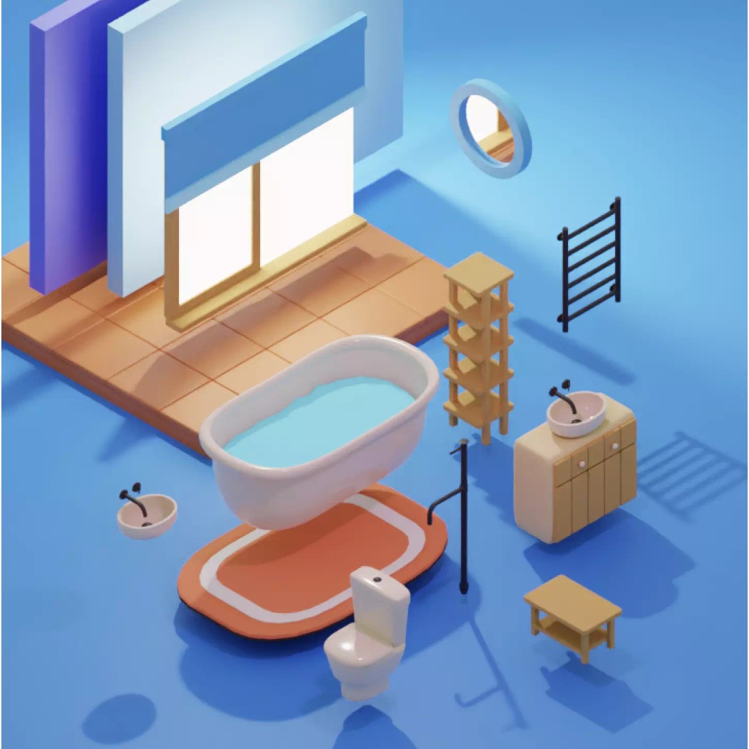 Stylized Cartoon Bathroom 3D Model – Low Poly Game Asset, FBX - View 5