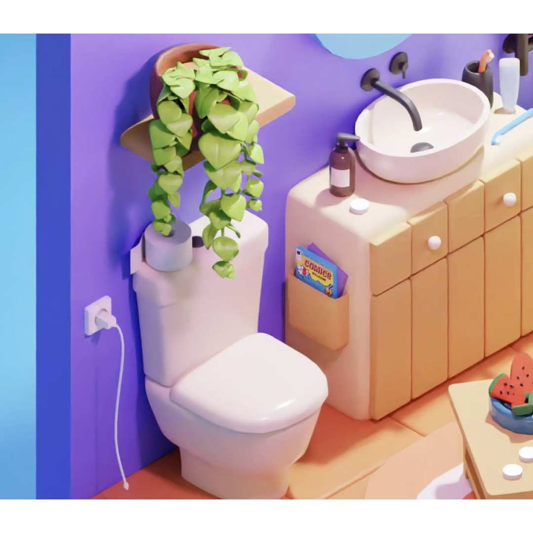 Stylized Cartoon Bathroom 3D Model – Low Poly Game Asset, FBX - View 7