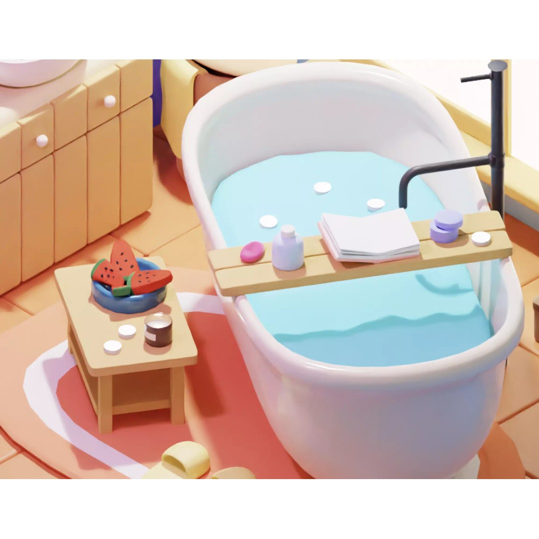Stylized Cartoon Bathroom 3D Model – Low Poly Game Asset, FBX - View 8