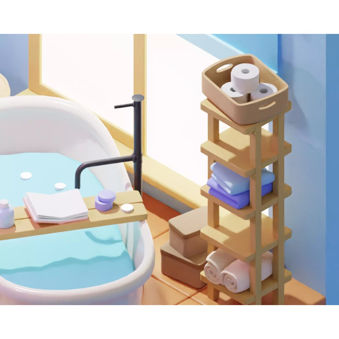 Stylized Cartoon Bathroom 3D Model – Low Poly Game Asset, FBX - View 9