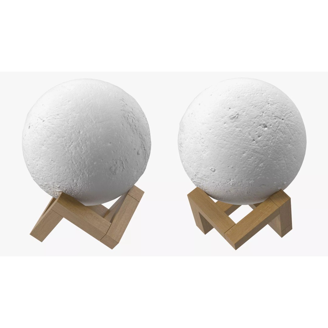 Lunar Globe Lamp 3D Model – Elegant Sphere on Wooden Stand, PBR - View 10