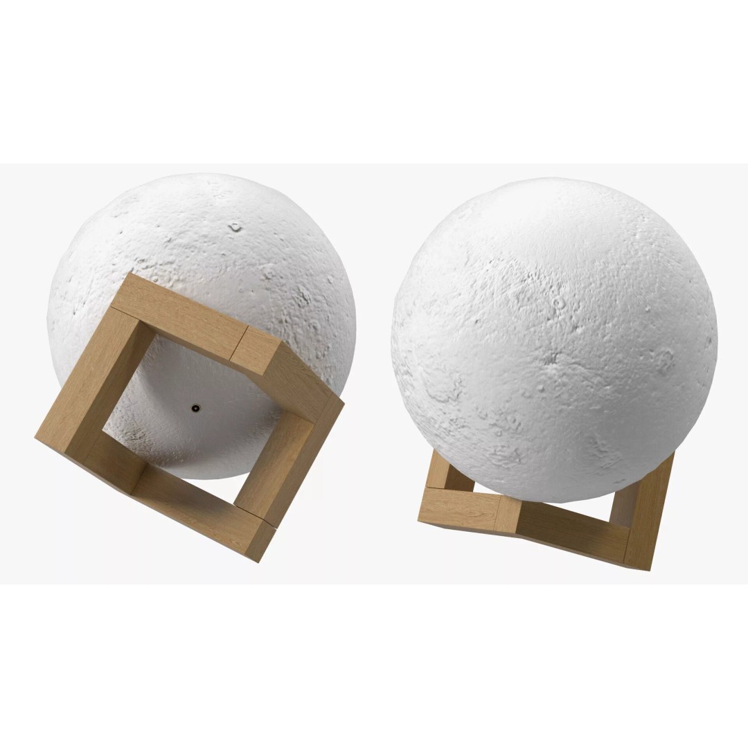 Lunar Globe Lamp 3D Model – Elegant Sphere on Wooden Stand, PBR - View 11