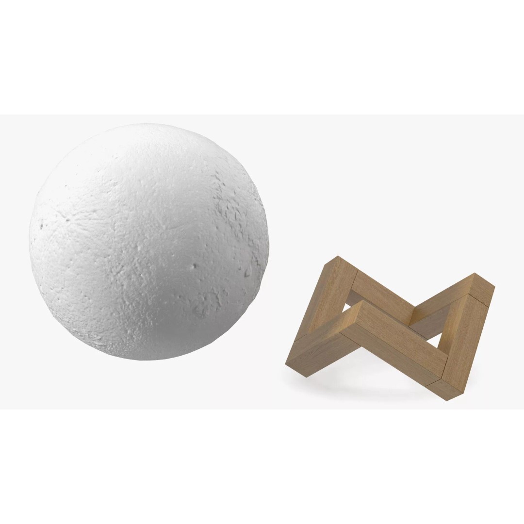 Lunar Globe Lamp 3D Model – Elegant Sphere on Wooden Stand, PBR - View 12