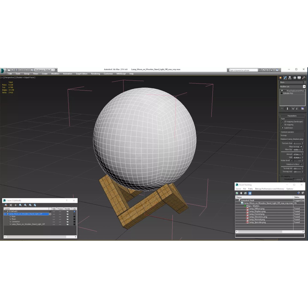 Lunar Globe Lamp 3D Model – Elegant Sphere on Wooden Stand, PBR - View 18