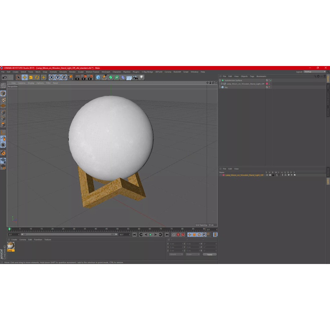 Lunar Globe Lamp 3D Model – Elegant Sphere on Wooden Stand, PBR - View 19