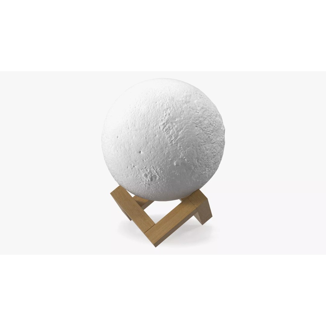 Lunar Globe Lamp 3D Model – Elegant Sphere on Wooden Stand, PBR - View 2