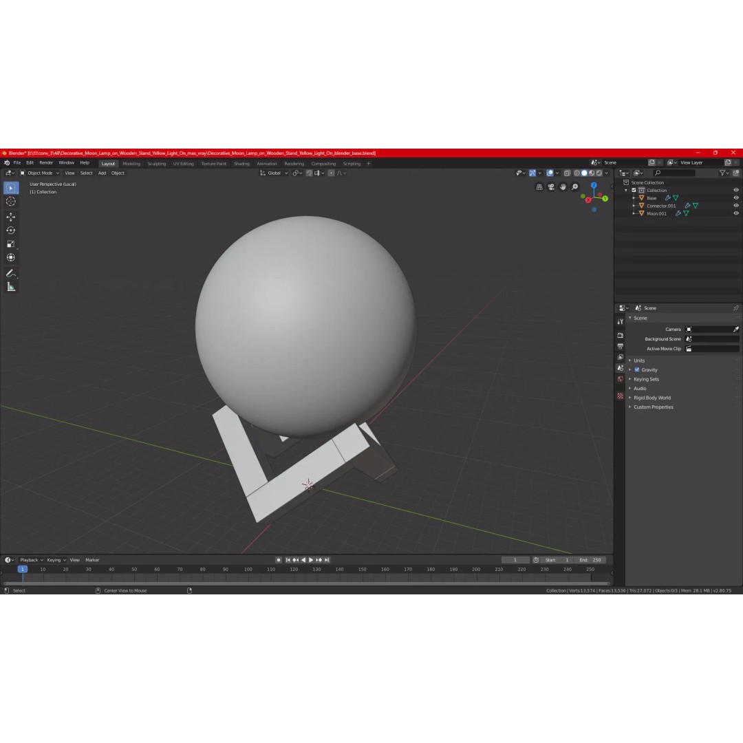 Lunar Globe Lamp 3D Model – Elegant Sphere on Wooden Stand, PBR - View 21