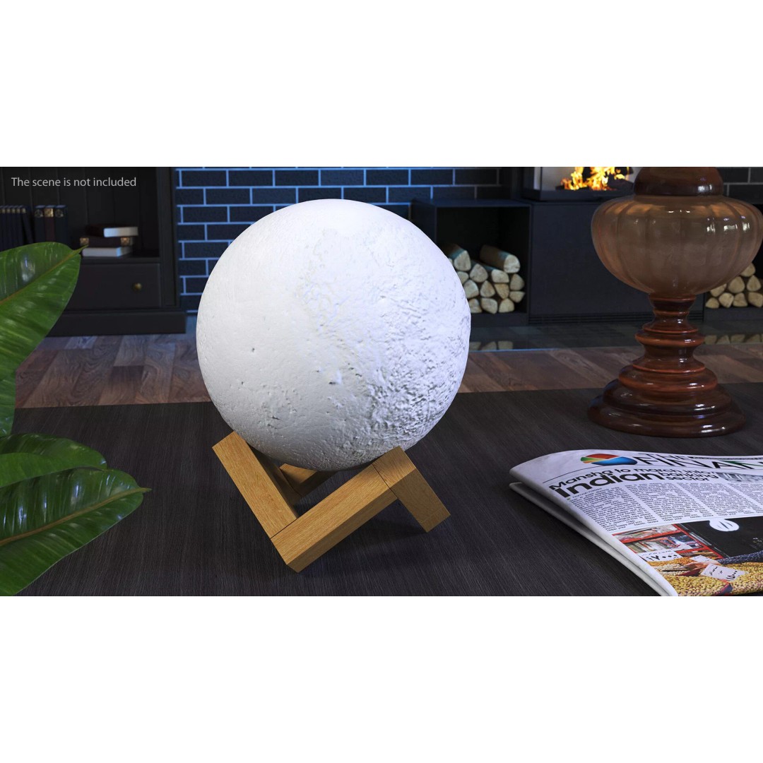 Lunar Globe Lamp 3D Model – Elegant Sphere on Wooden Stand, PBR - View 3