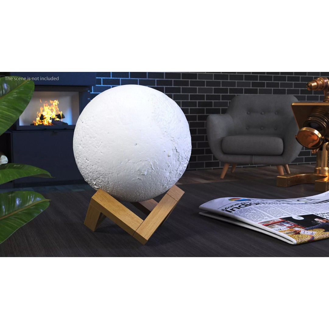 Lunar Globe Lamp 3D Model – Elegant Sphere on Wooden Stand, PBR - View 4