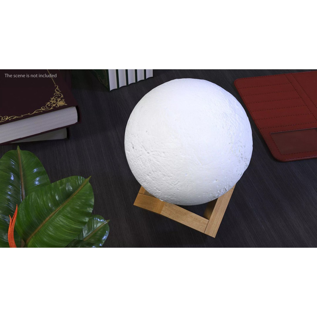 Lunar Globe Lamp 3D Model – Elegant Sphere on Wooden Stand, PBR - View 5
