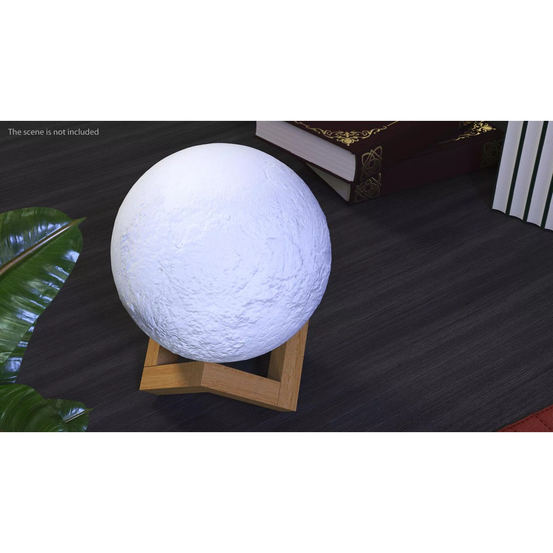 Lunar Globe Lamp 3D Model – Elegant Sphere on Wooden Stand, PBR - View 6