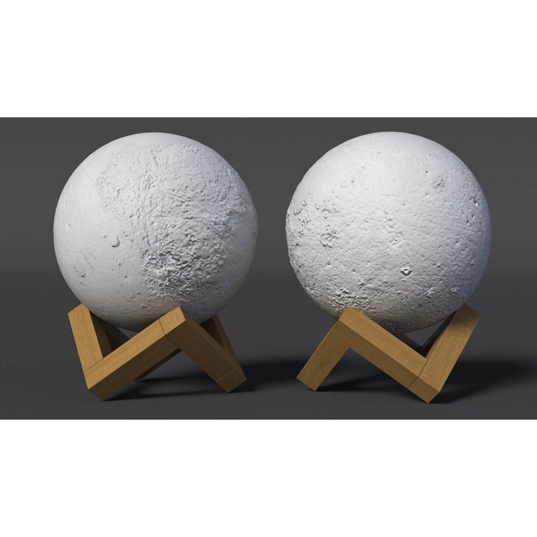 Lunar Globe Lamp 3D Model – Elegant Sphere on Wooden Stand, PBR - View 8
