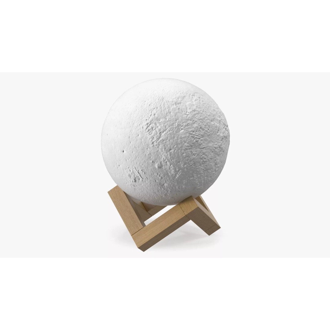 Lunar Globe Lamp 3D Model – Elegant Sphere on Wooden Stand, PBR - View 9