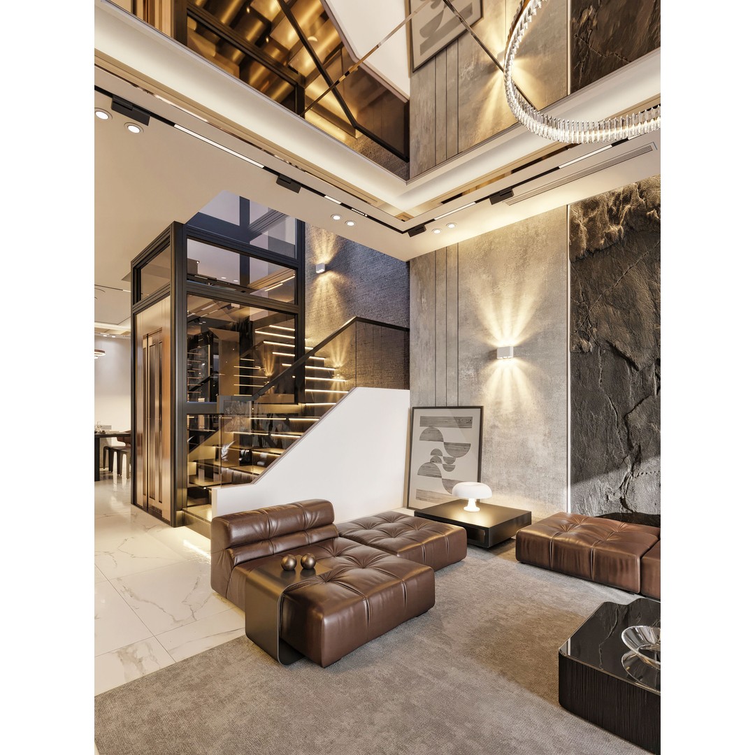 Modern Townhouse Interior 3D Model – Luxury Living Room Design, FBX