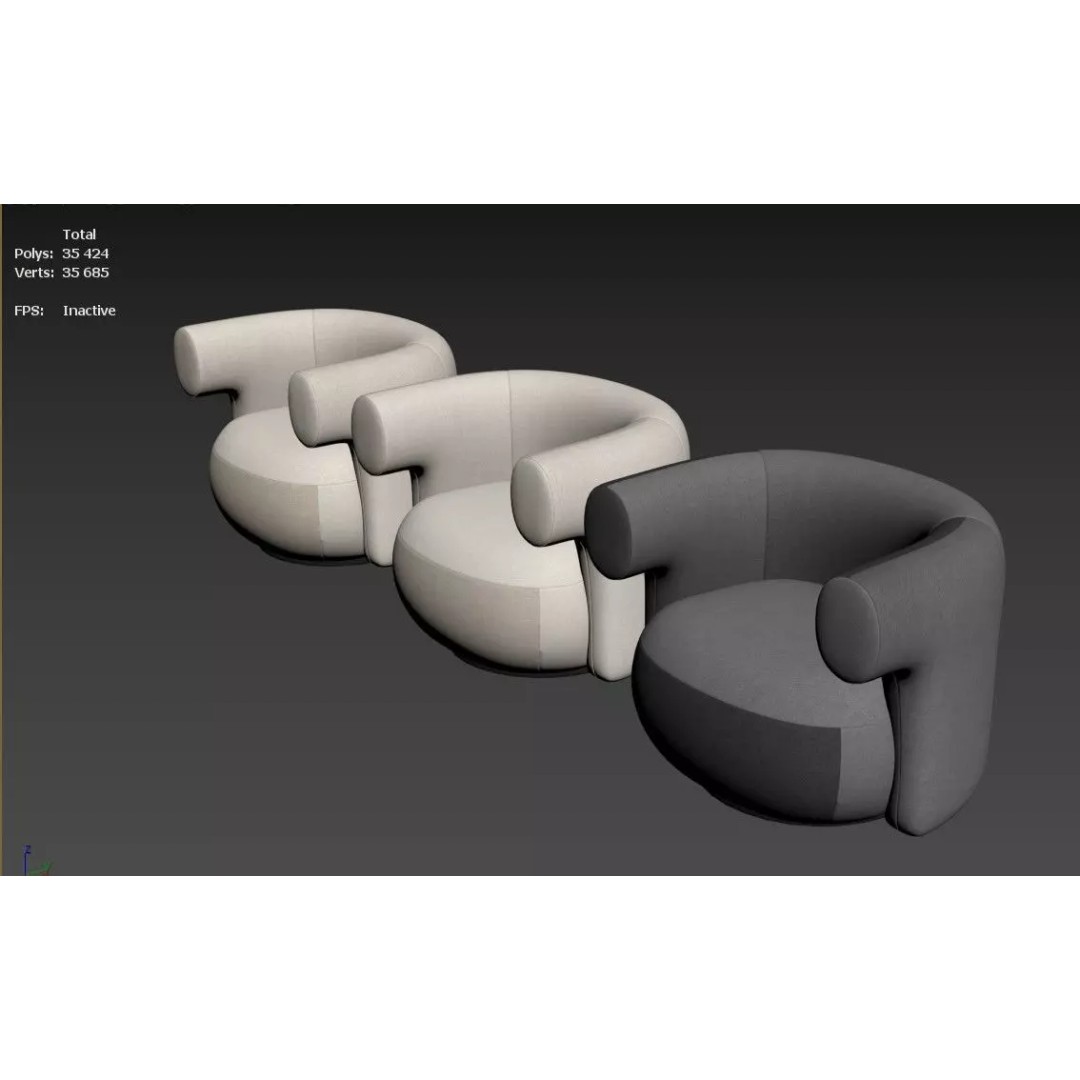 Burra Lounge Chair 3D Model – Modern Armchair, PBR Textures, FBX - View 2