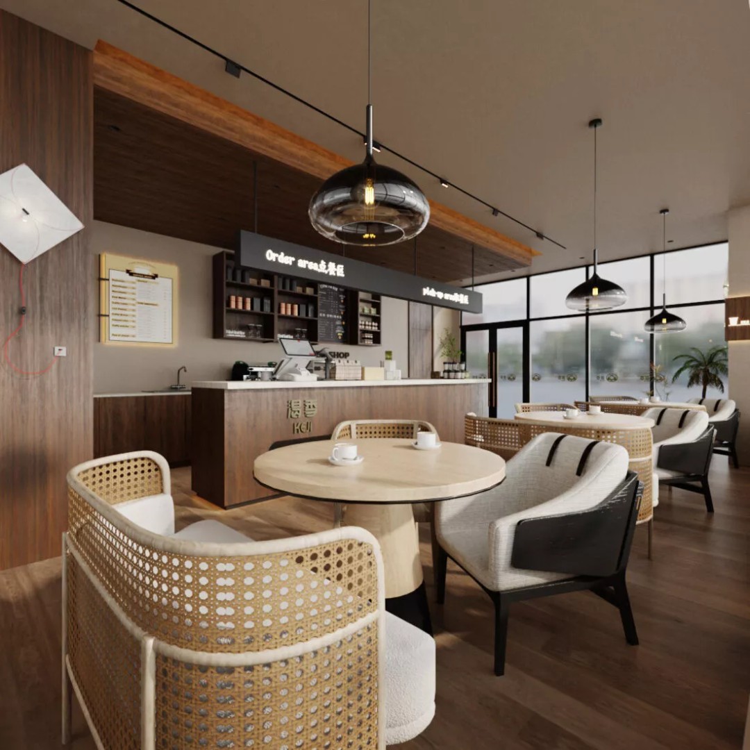 Coffee Shop 3D Model – Industrial Wabi-Sabi Style, PBR Textures - View 3