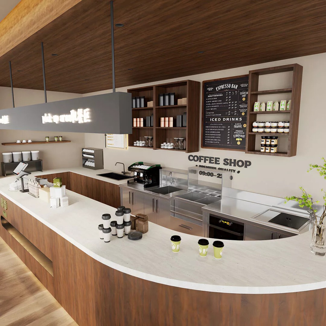 Coffee Shop 3D Model – Industrial Wabi-Sabi Style, PBR Textures - View 4