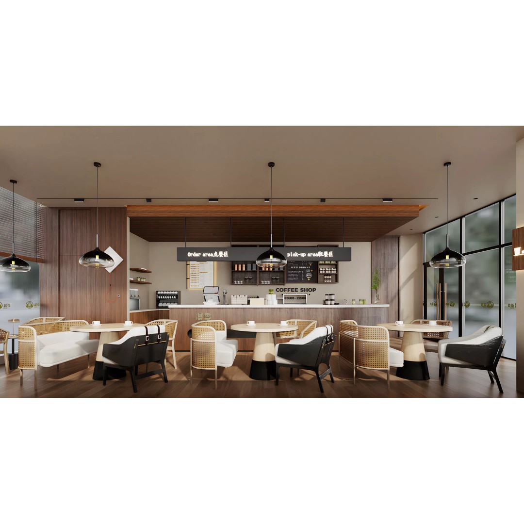 Coffee Shop 3D Model – Industrial Wabi-Sabi Style, PBR Textures - View 5