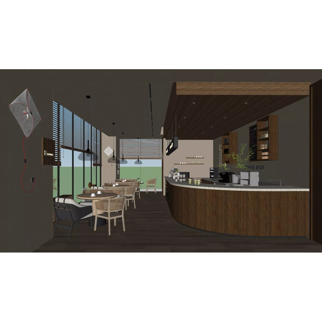 Coffee Shop 3D Model – Industrial Wabi-Sabi Style, PBR Textures - View 7
