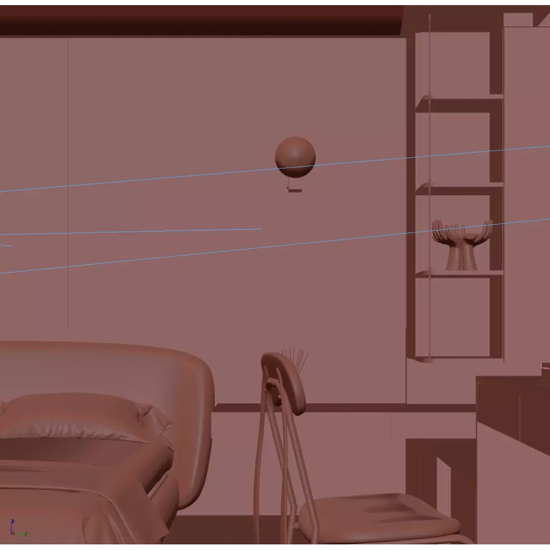 Modern Minimalist Bedroom 3D Model – High Poly Interior Asset, FBX, OBJ