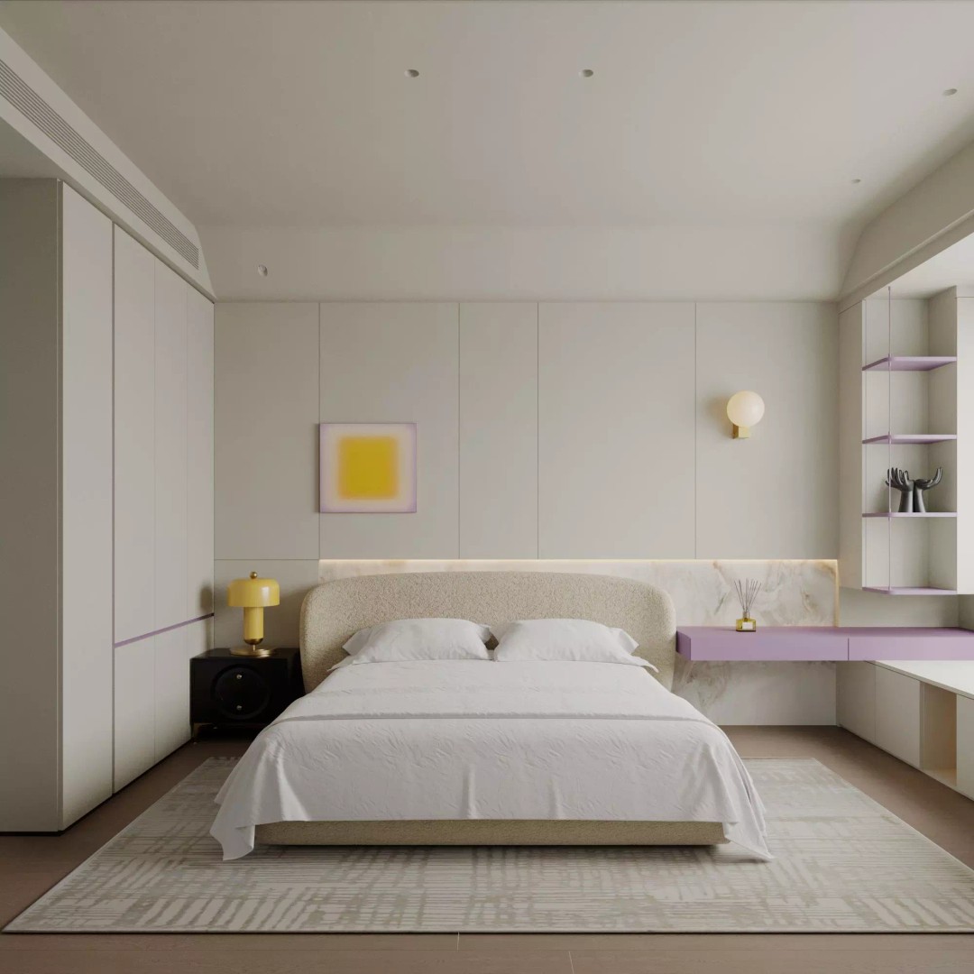 Modern Minimalist Bedroom 3D Model – High Poly Interior Asset, FBX, OBJ - View 2
