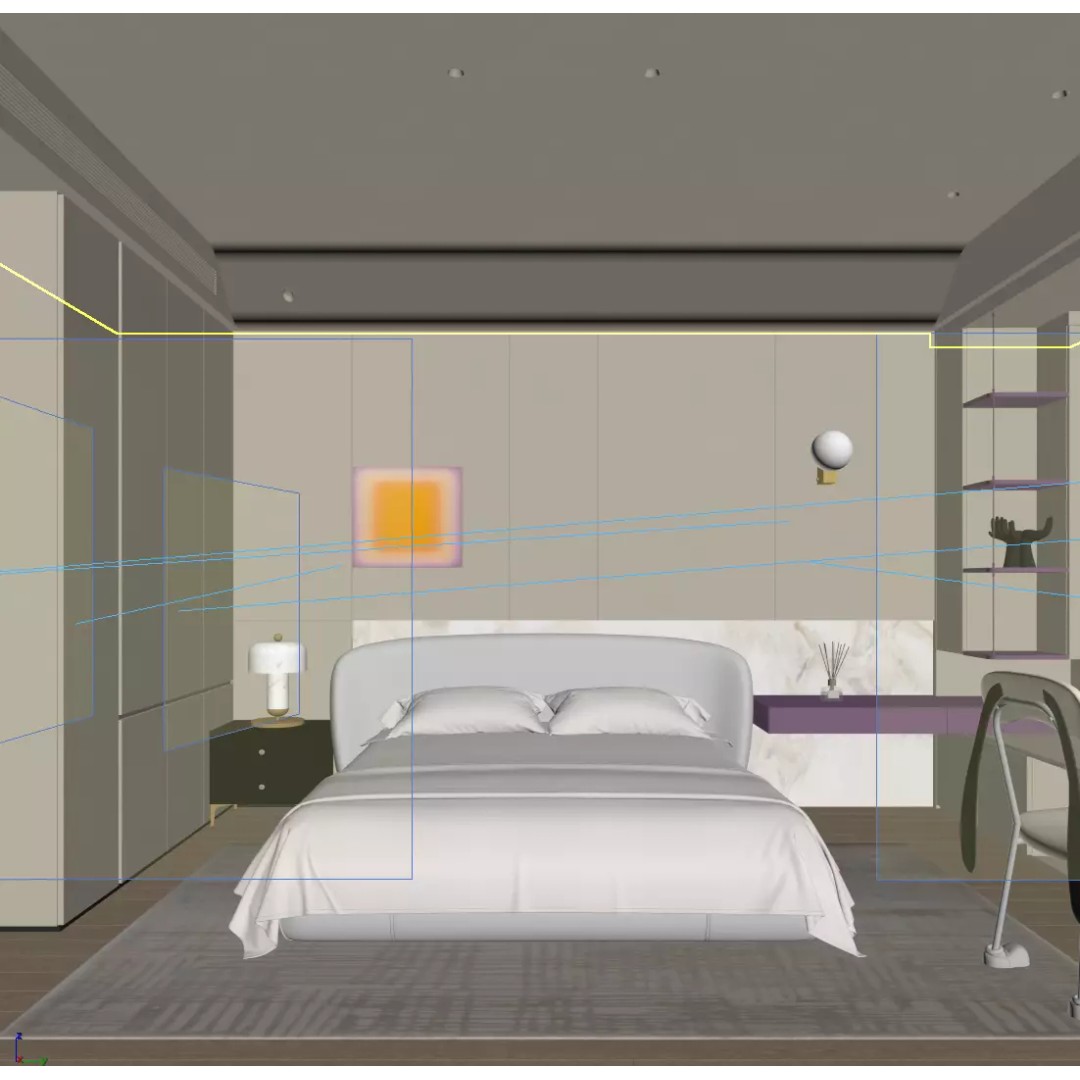 Modern Minimalist Bedroom 3D Model – High Poly Interior Asset, FBX, OBJ - View 8