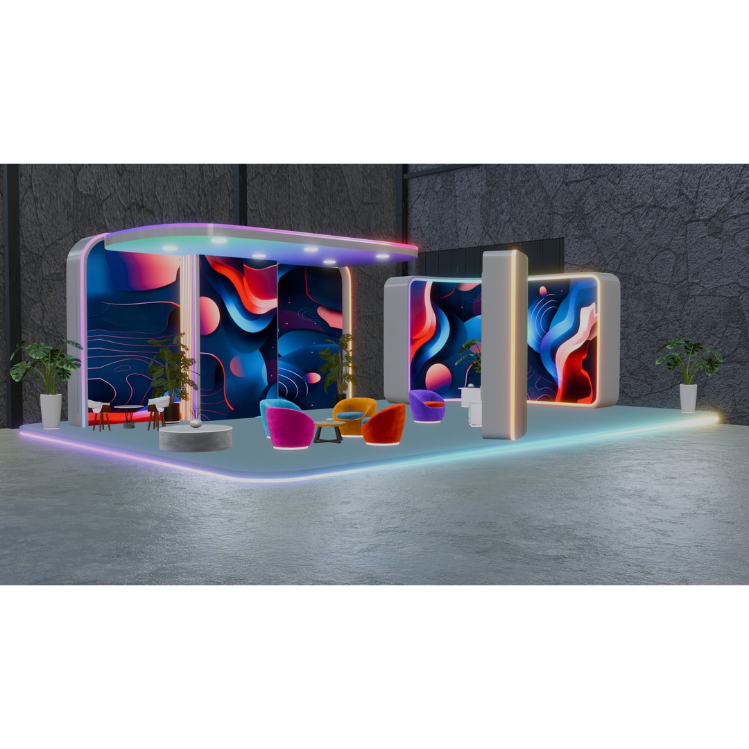 Futuristic Exhibition Booth 3D Model – Modern Hall Setup, Blender - View 13