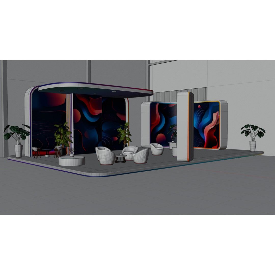 Futuristic Exhibition Booth 3D Model – Modern Hall Setup, Blender - View 14
